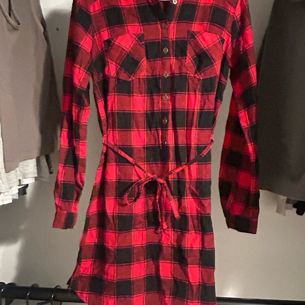 Merona Red and Black Long Sleeve Plaid Dress